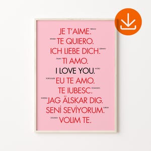 I Love You Poster in Different Languages, Inspirational Wall Art Printable, Digital Download, Retro Print Minimalist, Ti Amo, Bedroom Poster