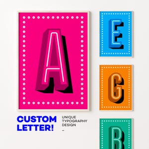 Custom Letter Print, Personalised Letter Poster, Gift For Her, Custom Alphabet Print, Colorful Typography Poster, Personal Initial Poster