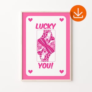 Luck You Play Card Print, Retro Play Card Art Print, digitale download, harten speelkaart kunst aan de muur, appartement muur decor, Ticket Art Print