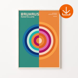 Bauhaus Orange Green Graphic Art Poster, Bauhaus Geometric Art Print, Mid Century Modern Print, Digital Download, Vintage Bauhaus Wall Decor