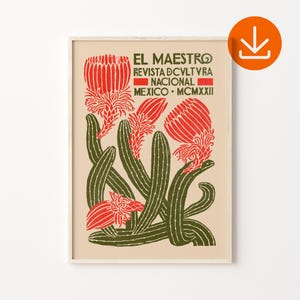 Mexikanische El Maestro Kunstdruck, druckbare mexikanische Wandkunst, digitaler Download, Retro Kaktus Plakat, traditionelles lateinisches Dekor, botanische Wandkunst