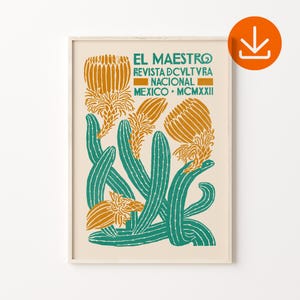 Mexikanische El Maestro Art Print, Kaktus Poster, Retro Poster, traditionelles lateinisches Dekor, botanische Wandkunst, mexikanische Wandkunst, digitaler Download