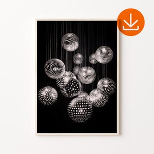 Plakat Glam Mirror Ball, wydruk artystyczny Disco Ball, pobieranie cyfrowe, sztuka Preppy Bar Cart, modny wystrój ścienny Retro 70s, estetyczny plakat Disco