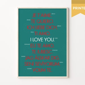 Ways To Say I Love You, I Love You Print, Typographic Poster, I Love You Wall Print, Printable I Love You, Retro Art Print, Valentines Print