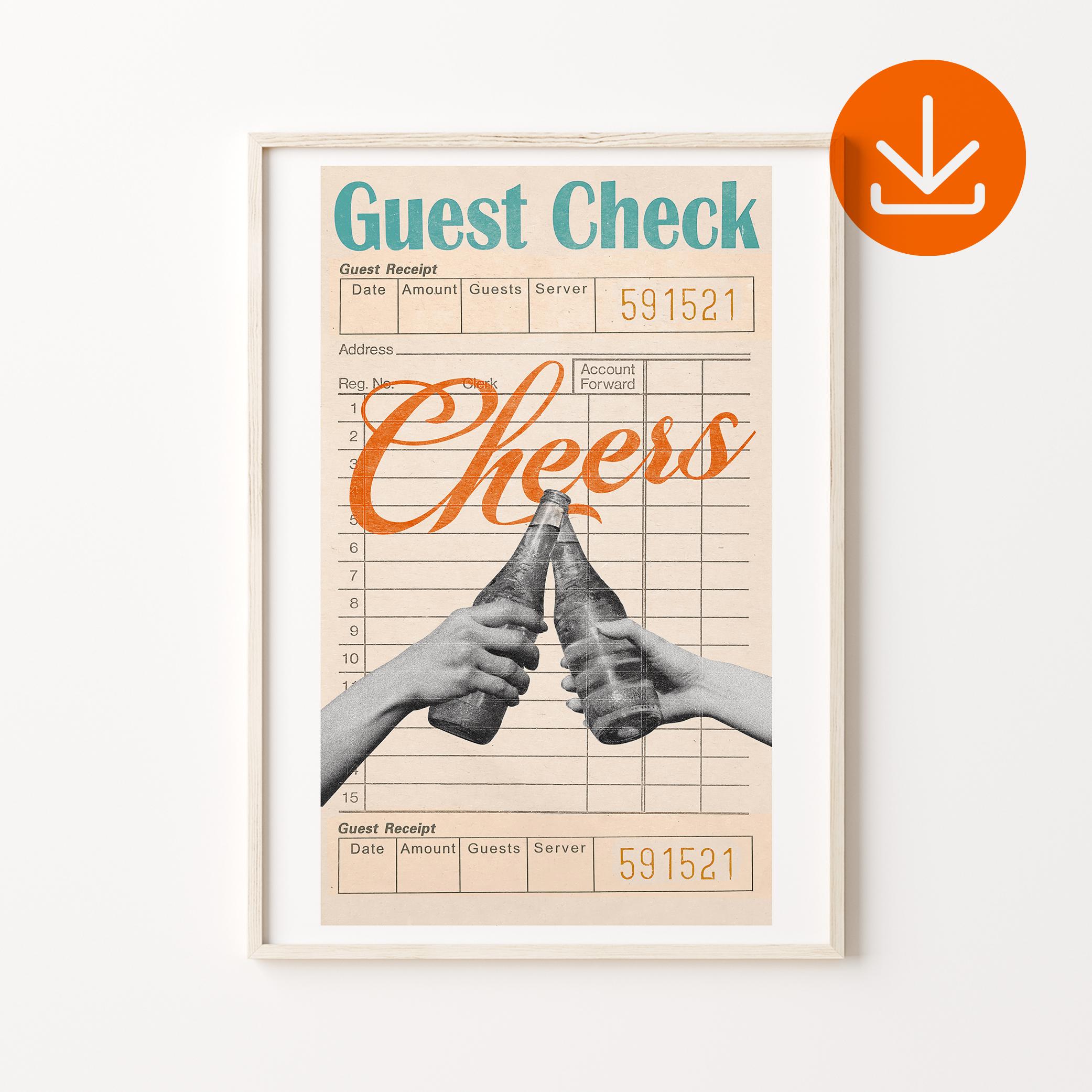 Cheers Print, Vintage Drawing Cheers Poster, Guest Check Print, Girly ...