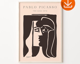ピカソ「接吻」プリント：白黒モダンアート（デジタルダウンロード