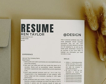 Plantilla de currículum vitae, profesional creativo, atrevido, individual, crema único - Canva, descarga instantánea, carta de presentación, 2023