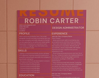 Plantilla de currículum vitae, profesional creativo, atrevido e individual, PINK - Canva, descarga instantánea, 2023