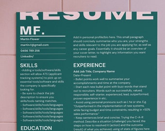 Plantilla de currículum vitae, Profesional creativo, Negrita, Individual, Mínimo, Destacado, Verde/Crema/Rosa - Canva, Descarga instantánea, 2023