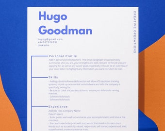 Plantilla de currículum vitae, profesional creativo, limpio y simple, azul - Canva, descarga instantánea, 2022