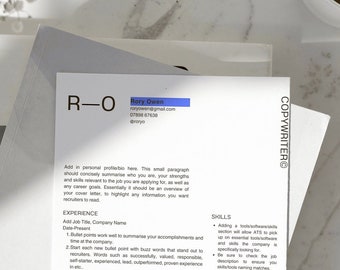 Plantilla de CV CV, Profesional creativo, Negrita, Individual, Blanco Negro Azul - Canva, Descarga instantánea, Carta de presentación, 2023