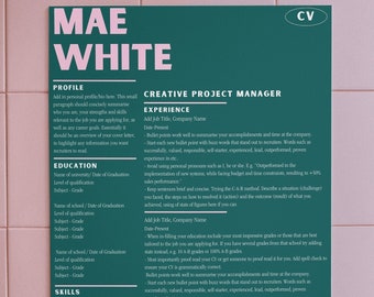 Resume CV Template, Creative Professional, Bold and Individual, Green - Canva, Instant Download, 2023