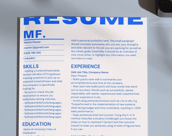Resume CV Template, Creative Professional, Bold, Individual, Minimal, Stand Out, Blue/Cream - Canva, Instant Download, 2023