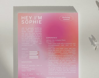 Plantilla de currículum vitae, profesional creativo, negrita, individual, degradado rosa degradado - Canva, descarga instantánea, carta de presentación, 2023
