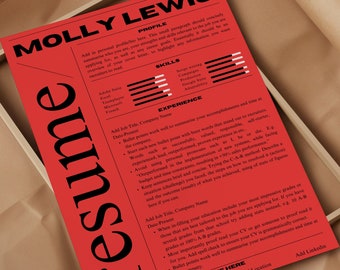 Plantilla de currículum vitae, profesional creativo, atrevido e individual, rojo/negro - Canva, descarga instantánea, 2023