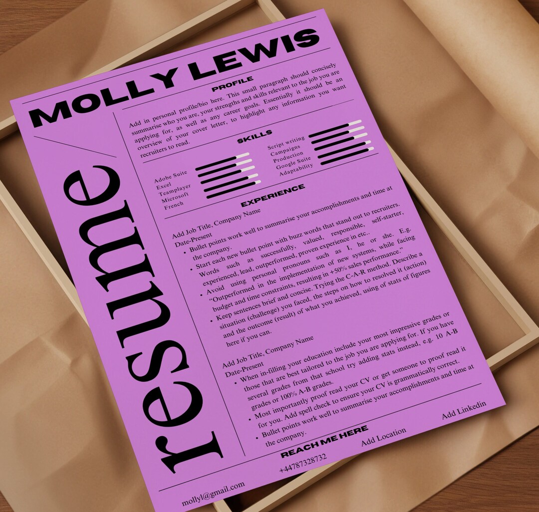 Resume CV Template, Creative Professional, Bold and Individual, Pink ...