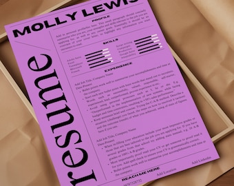 Plantilla de currículum vitae, profesional creativo, atrevido e individual, rosa/negro - Canva, descarga instantánea, 2023