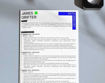 Plantilla de currículum vitae y carta de presentación, profesional creativo, elegante, individual, azul, verde, morado - Canva, descarga instantánea, 2023