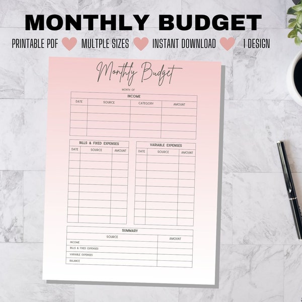 Monthly Budget Printable, Budget Binder, Buget Template, Paycheck Budget, Letter Size, A4, A5, Budget Planner, Financial Organizition