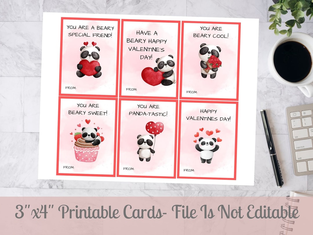 Printable Valentines for Kids, Panda, You Are Panda-tastic, Bear ...