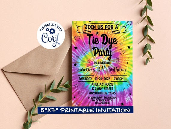 Tie Dye Birthday Party Printable Invitation Birthday Invite - Etsy