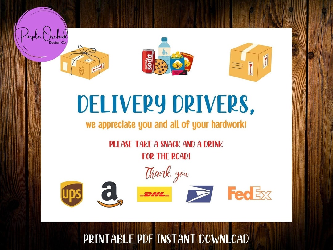 Delivery Driver Appreciation Printable Sign Instant Download Etsy