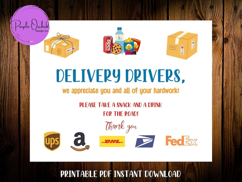 Delivery Driver Appreciation Printable Sign Instant Download Etsy