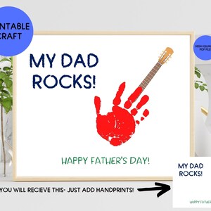 Printable Father's Day Craft, 8"x10", Father's Day Card From Child, Handprint Art, DIY Father's Day Project, My Dad Rocks, Guitar Father's