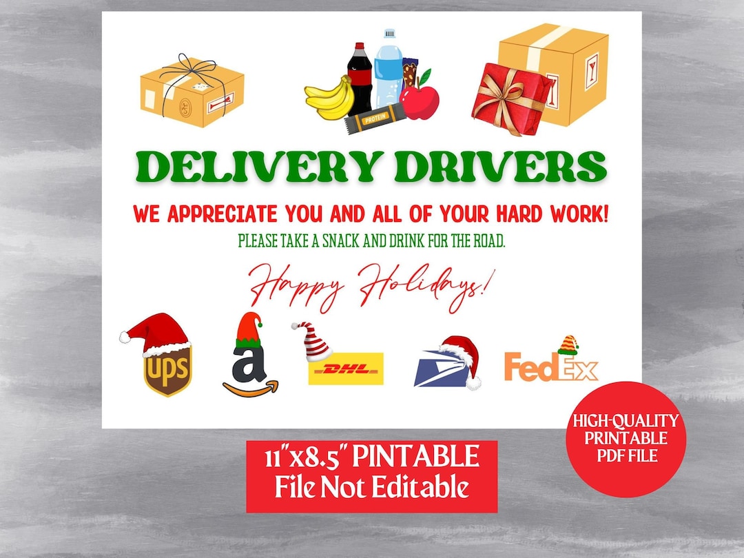 Delivery Driver Appreciation Printable Sign Instant Download Etsy