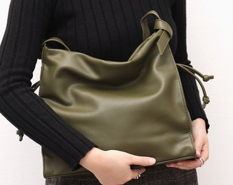 Olive Crossbody Bag, Large Leather Tote, Laptop Bag Women, Shoulder Bag, Leather Tote Bag For Women, Leather Messenger Bags, Tote Bag Purse