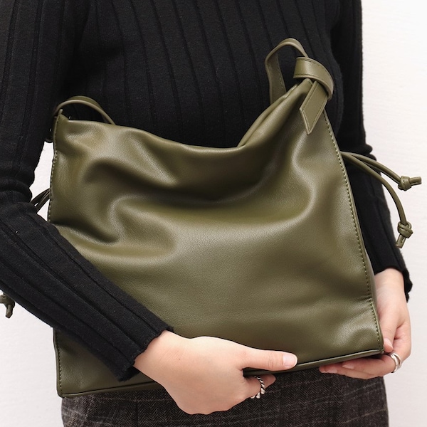 Olive Crossbody Bag, Grand sac en cuir, Sac d’ordinateur portable pour femmes, Sac à bandoulière, Sac fourre-tout en cuir pour femmes, Sacs messagers en cuir, Sac fourre-tout Sac à main