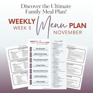 November Wk 3 Daily Family Dinner Menu | Meal Planning | Dinner Ideas | Weekly Meal Plan | Dinner Menu | What&#39;s for Dinner | Family Dinners