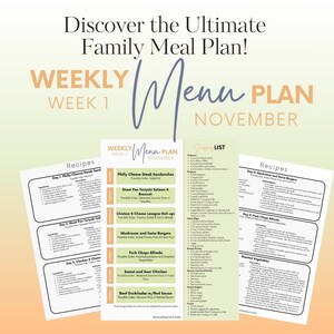 November Wk 1 Daily Family Dinner Menu | Meal Planning | Dinner Ideas | Weekly Meal Plan | Dinner Menu | What&#39;s for Dinner | Family Dinners