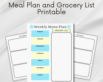 Blue & Yellow Blank Menu | Meal Planning | Planner | Weekly Meal Plan | Dinner Menu | What's for Dinner | Family Dinners | Digital Planner
