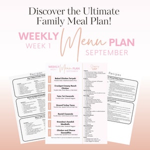September Wk 1 Daily Family Dinner Menu | Meal Planning | Dinner Ideas | Weekly Meal Plan | Dinner Menu | What&#39;s for Dinner | Family Dinners
