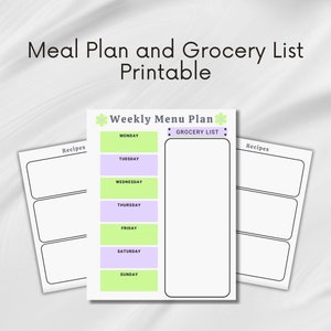 Green and Purple Blank Menu | Meal Planning | Planner | Weekly Meal Plan | Dinner Menu | What&#39;s for Dinner | Family Dinners
