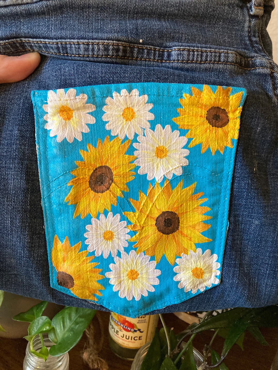 Sunflowers and Daisies Painted Jeans Painted Denim