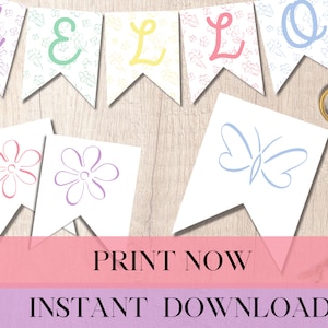 ALL SIZES BUNDLE + Mini | Printable Hello Spring Swallowtail Flag Banner | Spring Flower | Butterfly | Instant Digital Download | Print Now