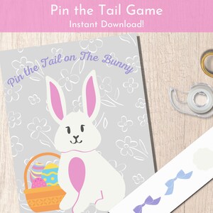 Pin the Tail on the Bunny | Easter Game | White Bunny | Easter Party | Spring Party | Instant Download | Three Sizes | Poster