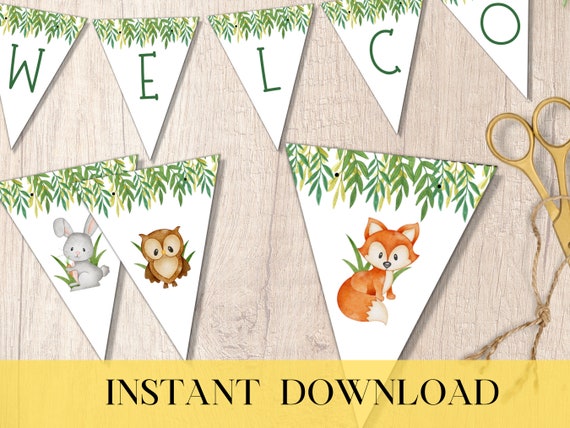 Printable Baby Shower Bunting Flag Banner Woodland Forest | Etsy