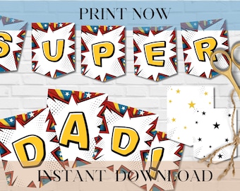 SIZE MEDIUM| Father's Day Party Banner | Super Dad | Superhero | Comic | Red/Blue | Happy Father's Day | Dad | Print Now | Party | Father