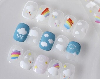 Cute Spring Summer Rainbow Clouds Stars Rainy Days Nail Decal Sticker