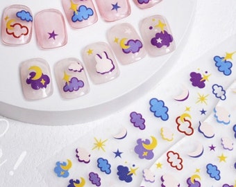 Luna Moon Night Starry Cloud Sleep Nail Decal Stickers