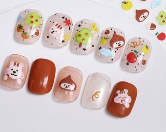 Playful Chestnut Squirrel Acorn Apple Tree Nail Decals - Stickers