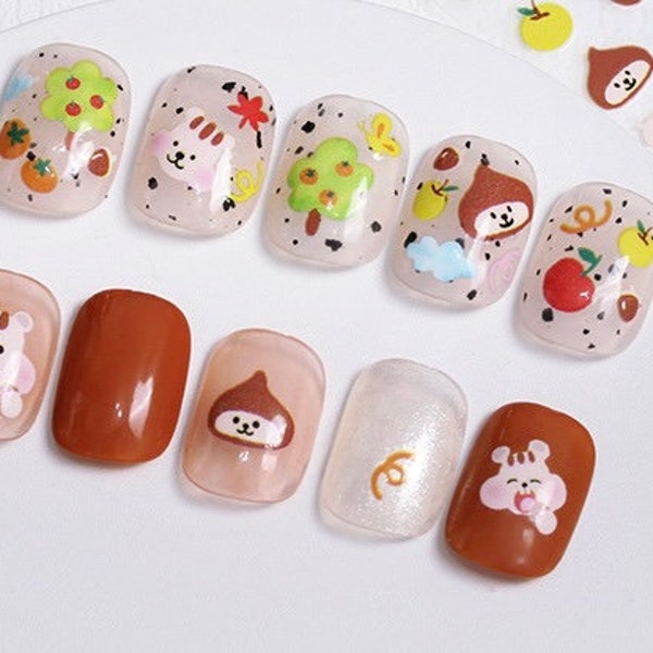 Playful Chestnut Squirrel Acorn Apple Tree Nail Decals - Stickers