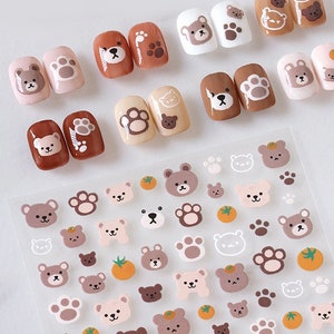 Playful Cute Bear Nail Decal Adhesive Nail Sticker A16