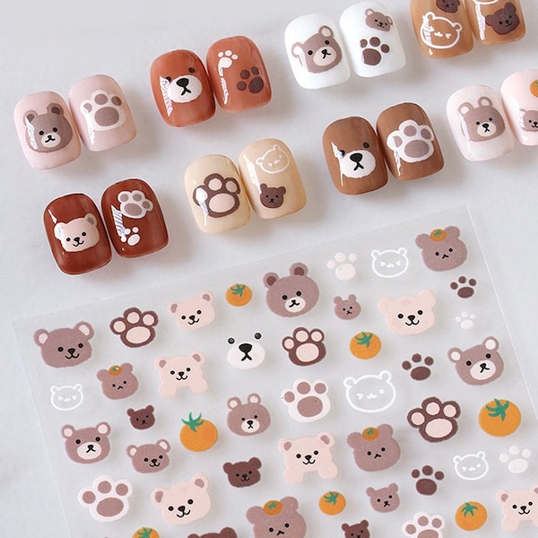 Playful Cute Bear Nail Decal Adhesive Nail Sticker A16