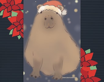 Cartolina di Natale con capibara carina e pelosa