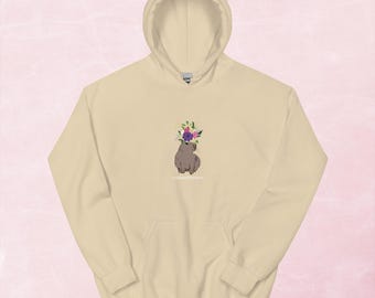 Felpa con cappuccio unisex con corona di fiori di capibara carina