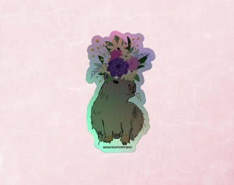 Adesivi olografici della corona di fiori di capibara